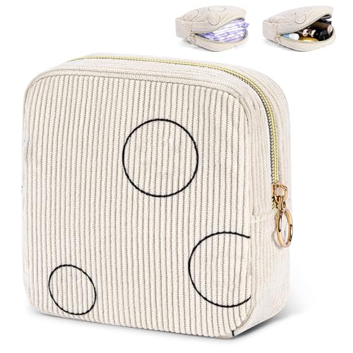 Image of Period Bag for Teen Girls Shark Week Pouch Corduroy Portable Sanitary Pad Bags for Period Teen Period Pads Pouch for Panty Liners, Tampons, Menstrual Cup - Beige