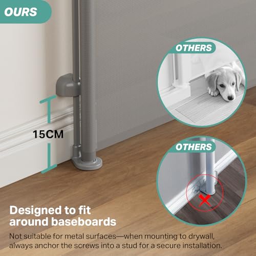 Cumbor 55" Wide Retractable Baby Gates for Doorways, Mom's Choice Award - Mesh Dog Gate for The House, One-Hand Opening Safety Child Gates for Stairs, Pet Puppy Fence Indoor & Outdoor, Gray - Image 3