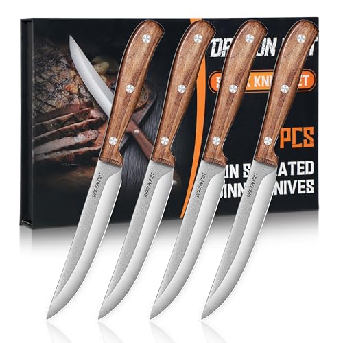 DRAGON RIOT Steakmesser-Set 4 Teilig, Steak Messer mit mit Holzgriff, Steak Messerset mit Geschenkbox