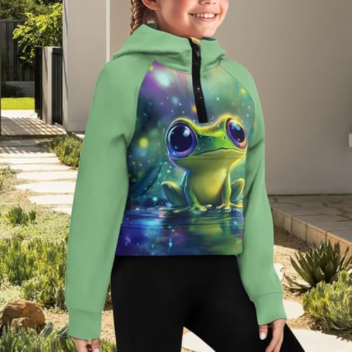 Girls Hoodies Half Zipper Pullover Graphic Sweatshirt for Kids Cute Clothes Teens Crop Tops with Pockets 5-144