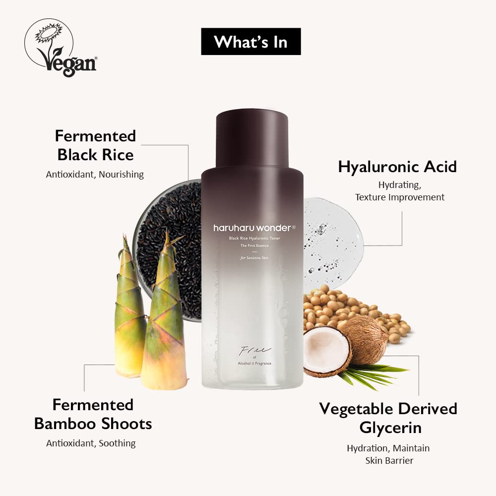 Haruharu Wonder Black Riso Toner ialuronico per pelli sensibili, 300 ml | Senza alcool, senza profumo | Vegan, Cruelty Free, EWG-Green