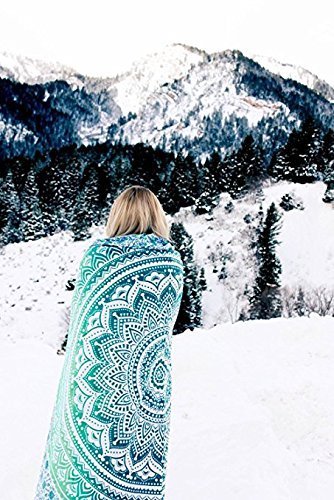 Popular Handicrafts Tapestry Wall Hanging Ombre Hippie Mandala Bohemian Hippy Intricate Indian Tapestries Bedspread 90 x 108 inches (230cm x 270cm) Green - Image 3