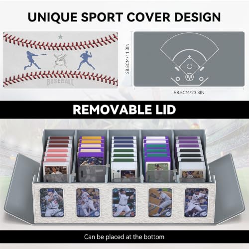 Image of Kabinka Baseball Card Storage Box with Window Display, 5-Row Sport Card Storage Box, 3900+ Card Deck Box for Baseball Sports Card TCG, 5 Top Loaders, 5 Stoppers, 48 Dividers, 1 Dice Tray(Baseball 1)