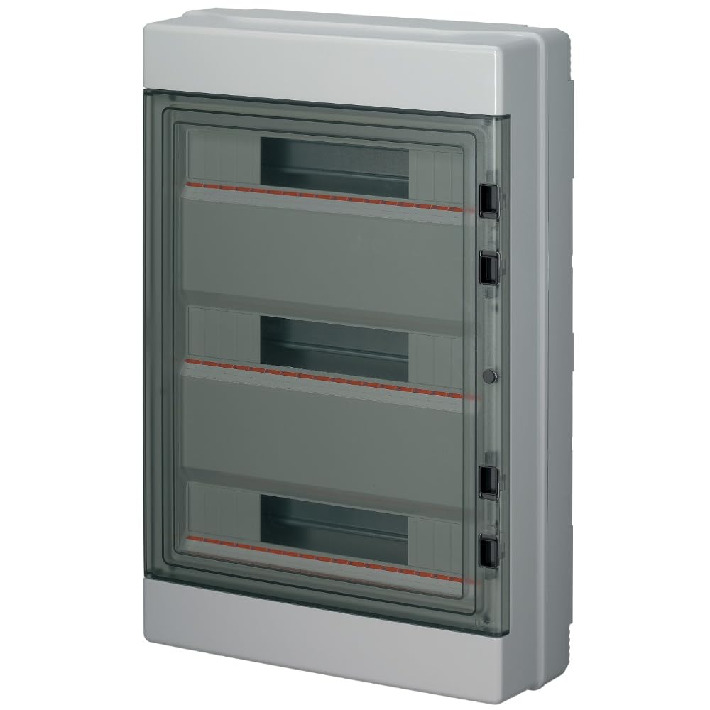Centralino da parete, 54 (3x18) moduli, con morsettiera 6x10mm, grigio, IP65, sportello in policarbonato fume' - Elettrocanali EC62054E
