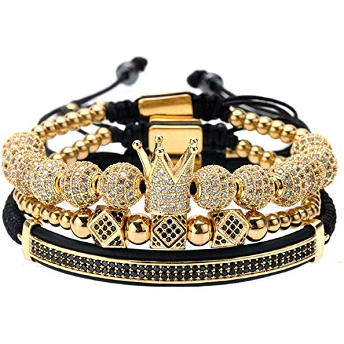 3 Pcs Set Luxury CZ Crown Braided Copper Bracelets with Micro Pave Cubic