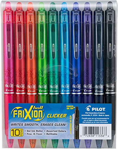 PILOT FriXion Clicker Erasable, Refillable & Retractable Gel Ink Pens, Fine Point, Assorted Color Inks, 10-Pack (FXC10001F-P)-1