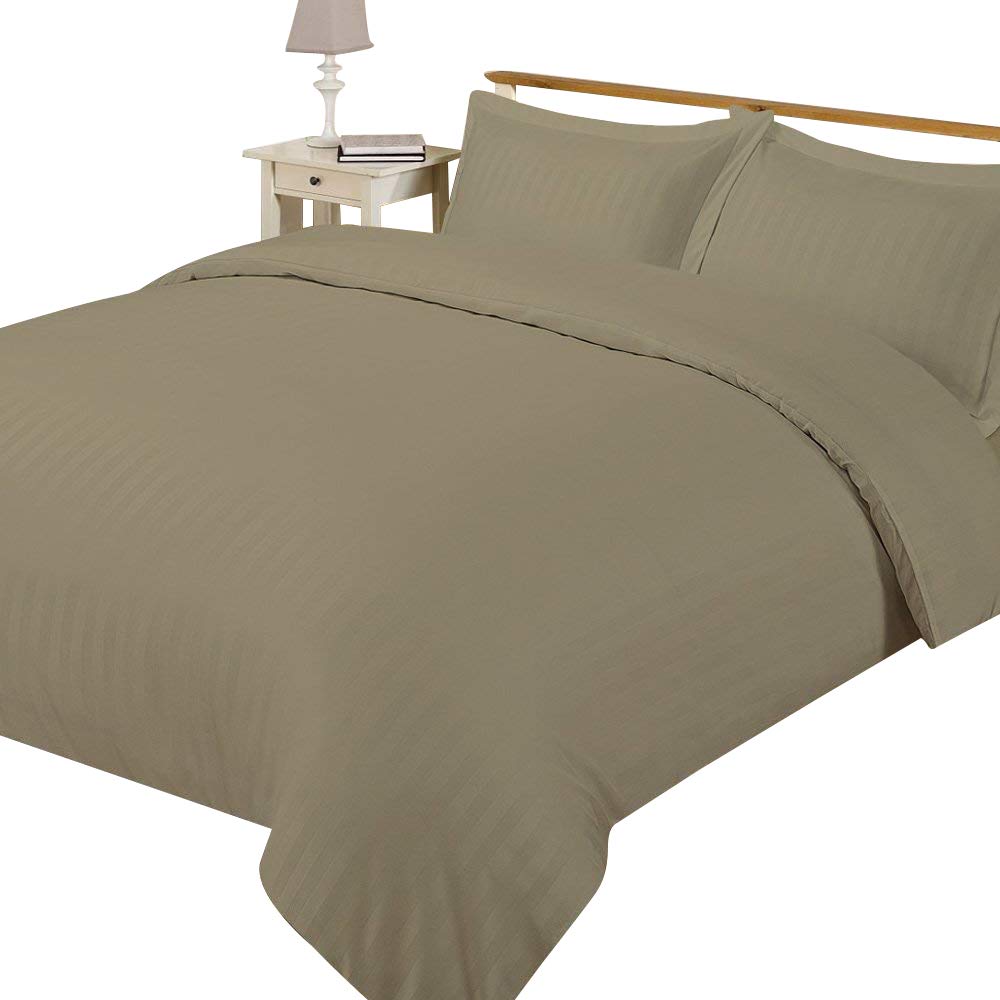 LinenTown 600-Thread-Count Egyptian Cotton Duvet Cover Set - Full/Queen, Taupe Stripe
