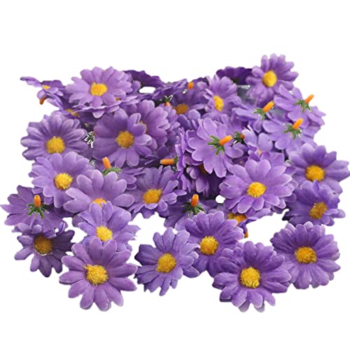 100Pcs Mini Artificial Silk Sunflower Heads 1.8" 45Mm Fabric Floral Daisy For Home Decoration Wedding Decor, Gerbera Flowers Bride Holding Flowers,Garden Craft Art Decor (Purple) #TOP13
