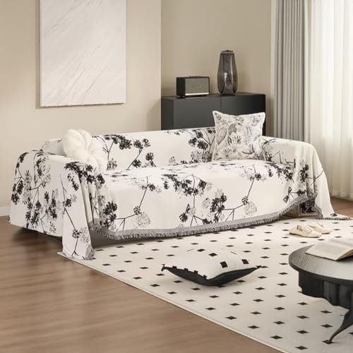 Image of The Furnishing Tree 3 Seater Reversible Chenille Sofa Cover, Double-Sided Luxury Throw, Anti-Slip Couch Cover, Soft & Comfortable Sofa Towel for All Seasons, Botanical