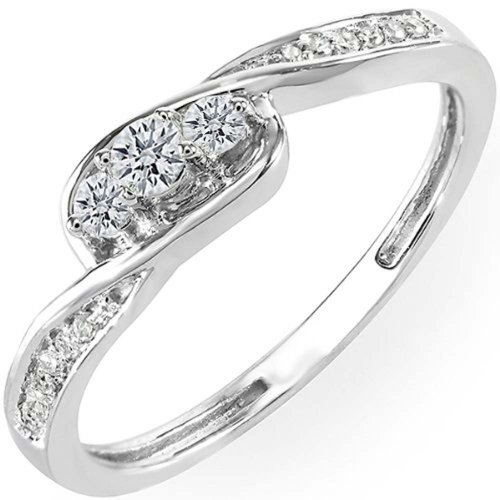 Dazzlingrock Collection 0.25 Cttw 10K Solid Gold Round Diamond Womens 3 Stone Engagement Promise Ring 1/