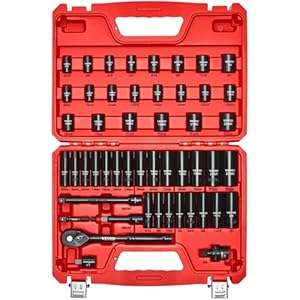 VEVOR Juego de llaves de impacto de 3/8 pulgadas, 50 piezas estándar SAE (5/16 a 3/4 pulgadas) y métrico (8 a 0.866 in), profundo y poco profundo, 6 puntos, CR-V, barras de extensión, junta universal