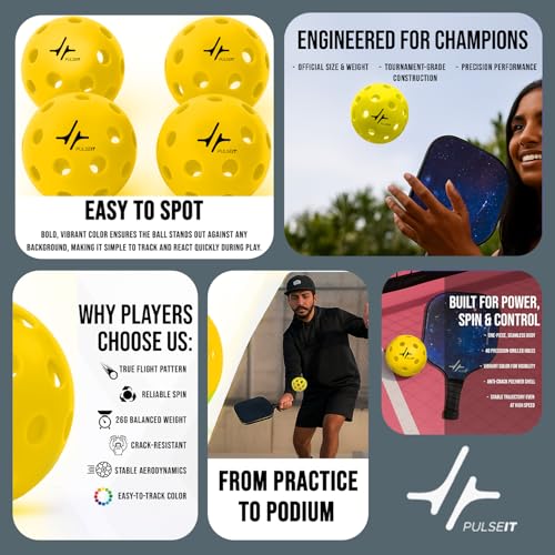 Image of PulseITRally Outdoor Pickleball Balls Set of 6 | 40 Precision Holes, Stable True Flight & Consistent Bounce | Durable High Visibility Pickle Balls for Training, Practice & Competition | Yellow
