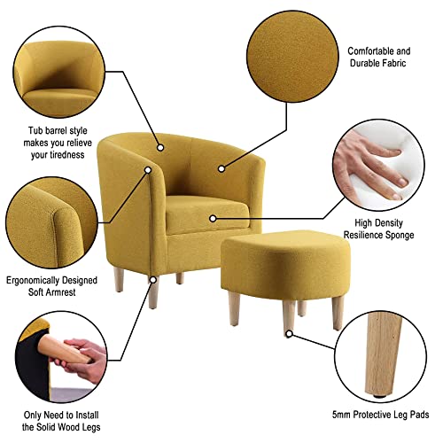 Dazone Modern Accent Chair, Upholstered Arm Chair Linen Fabric Single Sofa Chair With Ottoman Foot Rest Mustard Yellow Comfy Armchair For Living Room Bedroom Small Spaces Apartment Office #TOP5
