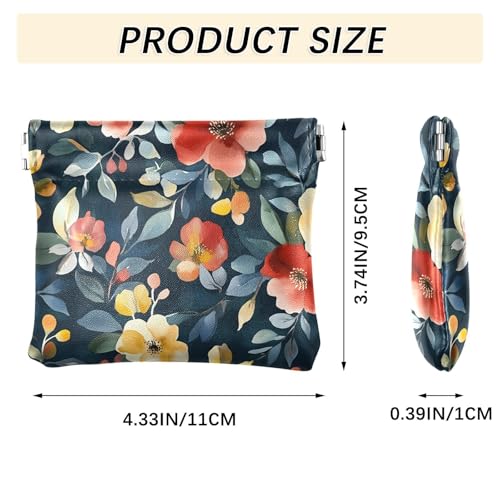 Watercolor Colorful Flower Squeeze Coin Purse, Leather Coin Purse, Mini Wallet, Compact and Portable, Unisex3