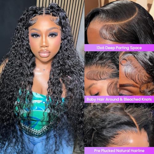 Image of Deep Wave Human Hair Wigs 200 Density 13x6 Lace Front Wig 34 Inch
