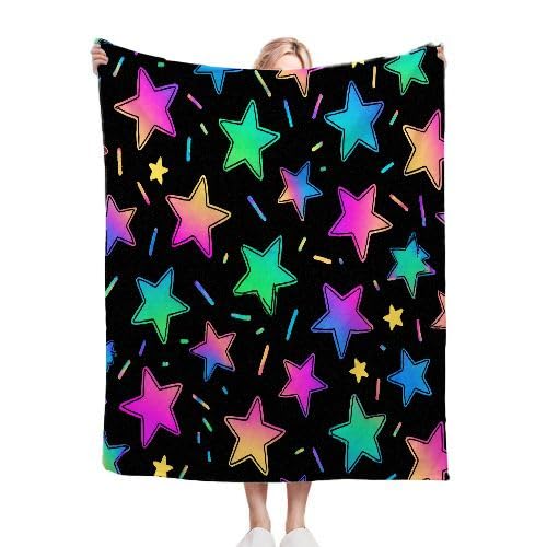Manta Polar 220 x 240 Estrellas Coloridas, Mantas para Cama 105 de Franela Cálida y Cómoda para Niños y Adultos, Mantitas para Sofá Reversible para Cubre Sofa Colchas, Fácil de cuidar