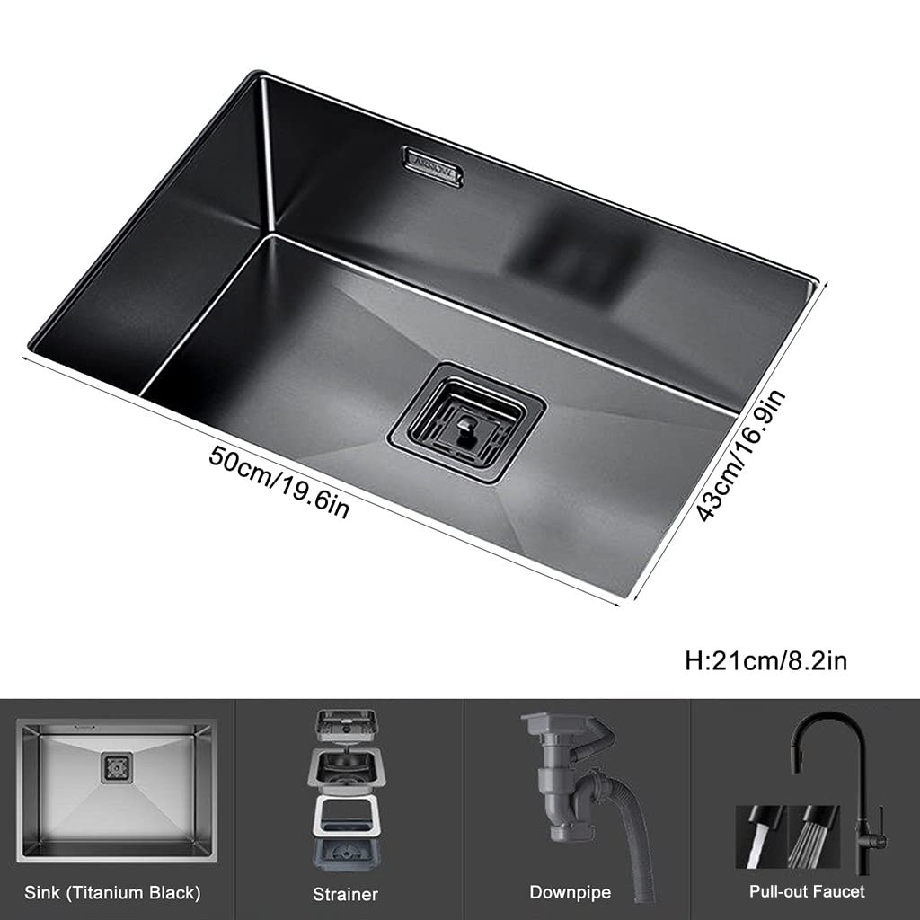 Lavello da Cucina, con Rubinetto, Lavello Quadrato, Lavello da Bar in Acciaio Inox Spazzolato, Installazione A Incasso O Sottotop, Facile da Pulire/Nero ~ A/50 * 43 Cm