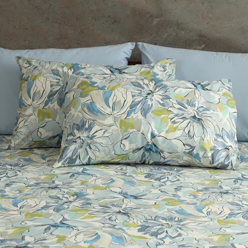 Image of Bedsheet Set | GOTS Certified 100% Organic Cotton Percale | 200 TC | Breathable & Skin-Friendly (Single, Meandering Blossoms)