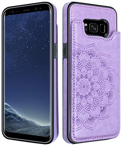 Mmhuo For Samsung Galaxy S8 Case With Card Holder,Flower Magnetic Back Flip Case For Samsung Galaxy S8 Wallet Case For Women,Protective Case Full Cover Phone Case For Samsung Galaxy S8 5.8",Purple #TOP6