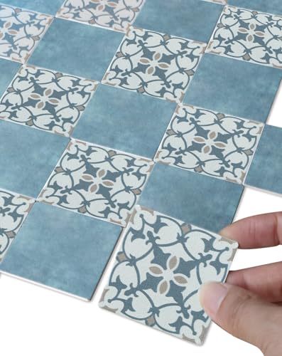 iLand Double-Sided Dollhouse Flooring Tiles 60PCS for 1/12 Scale and 1/6 Scale Accessories Reversible Luxury Rococo Floral & Blue Marble Tiles Miniature Building Materials for Dollhouse Floor Decor