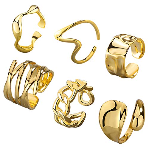 YBMYCM 3-10Pcs Dome Rings Set Chunky Gold Ring for Women Men 14k Gold Plated Thick Adjustable Statement Ring Gold/Silver