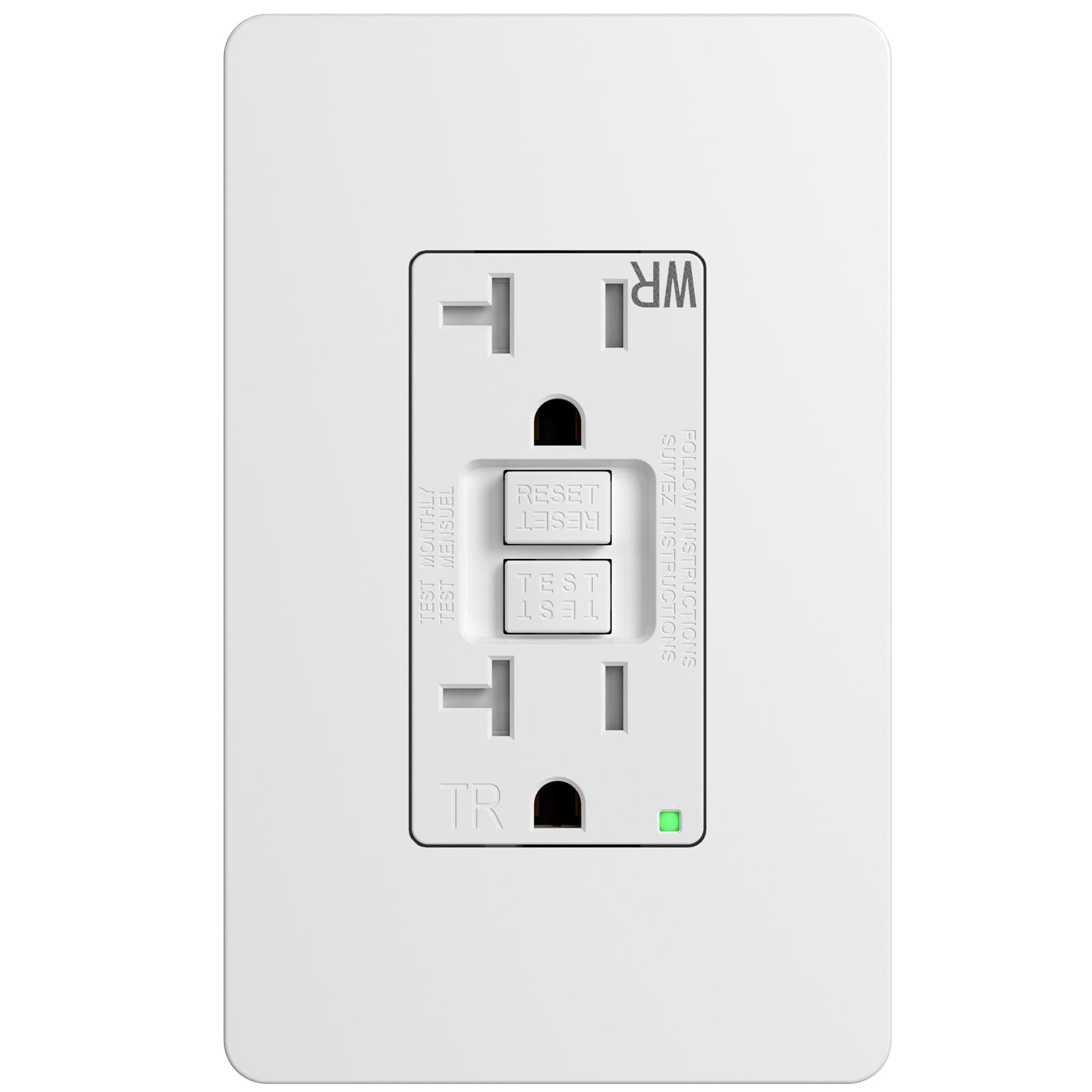 Amico 1 Pack GFCI Outlet 20 Amp, with Wall Plate and Thinner Construction, LED Power Safety Indicator, Self-Testing, Weather Resistant (WR) Receptacles for Outdoor or Indoor Use, ETL Listed, White