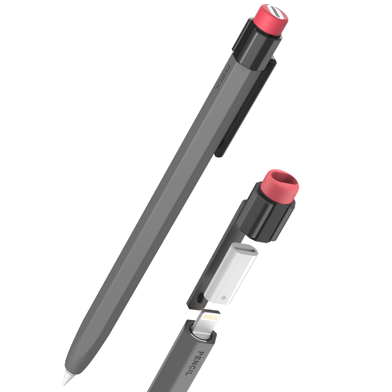 TRONWIN Pencil Case for Apple Pencil 1st Generation Sleeve Silicone Protective Cover Skin with Sturdy Clip Compatible with Charger Adapter【NOT