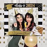 Giiffu Large Graduation Themed Party Photo Booth Selfie Frame & Props, Graduation Photo Booth Props Photography for Class of 2024 Grad Decor, Cute Graduation Designs with Real Glitter