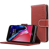Snugg iPhone SE (2020) / 8/7 Wallet Case – Leather Card Case Wallet with Handy Stand Feature – Legacy Series Flip Phone Case Cover in Dusty Cedar Red