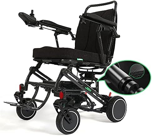 JBH Lightweight Carbon Fiber 39lbs Folding Electric Power Wheelchair, Compact Dual Battery&2 Strong Motors, Aviation/Train/Cruise Ship Travel Motorized Wheelchair, Portable Foldable Carry Wheelchairs