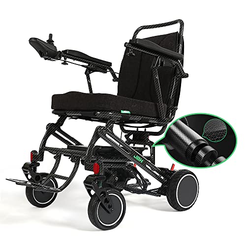 Jbh Lightweight Carbon Fiber 39Lbs Folding Electric Power Wheelchair, Compact Dual Battery&2 Strong Motors, Aviation/Train/Cruise Ship Travel Motorized Wheelchair, Portable Foldable Carry Wheelchairs #TOP25