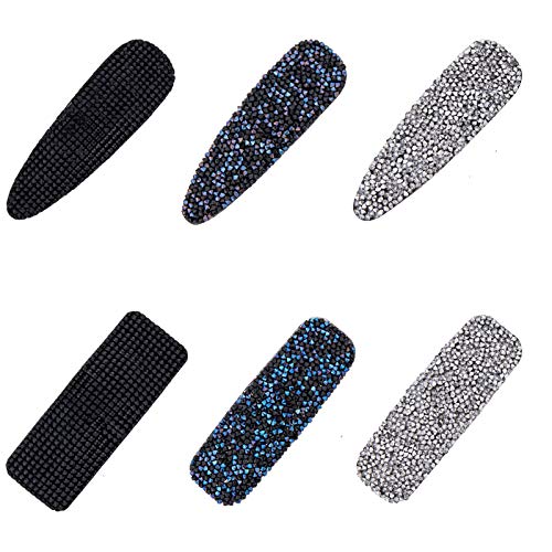 Rhinestone Hair Clips for Women and Ladies Shining Crystal Snap Clips Different Color Rhinestone Hair Pins Hair Barrettes for Party Wedding Daily Girls Hair Decorative (Black blue gray)