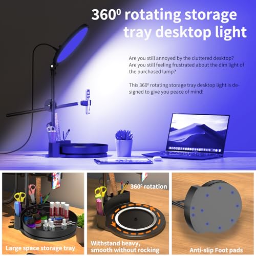 Image of Desk Ring Light with Stand,55W Dimmable Full Screen Ring Light,with Rotating Storage Box,Pen Holder Stand,Phone Holder&Controller (Black-RGB, 10.5)