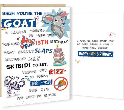 uugtcard 13th Birthday Card Gifts for Boys Girls Son Daughter, 13 Year Old Birthday Decorations for Nephew Niece Teenagers with Gen Z Slang Meme-Inspired Design