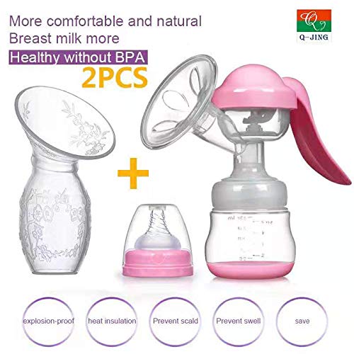 Q-JING Manual Breast Pump kit Includes a Silicone Pump Soft and a Bottle 2 Piece