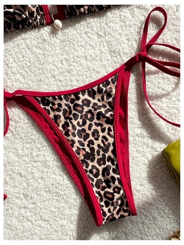 WDIRARA Women's Leopard Print Bikini Set Triangle Halter String Swimsuit Two Piece Bathing Suit4