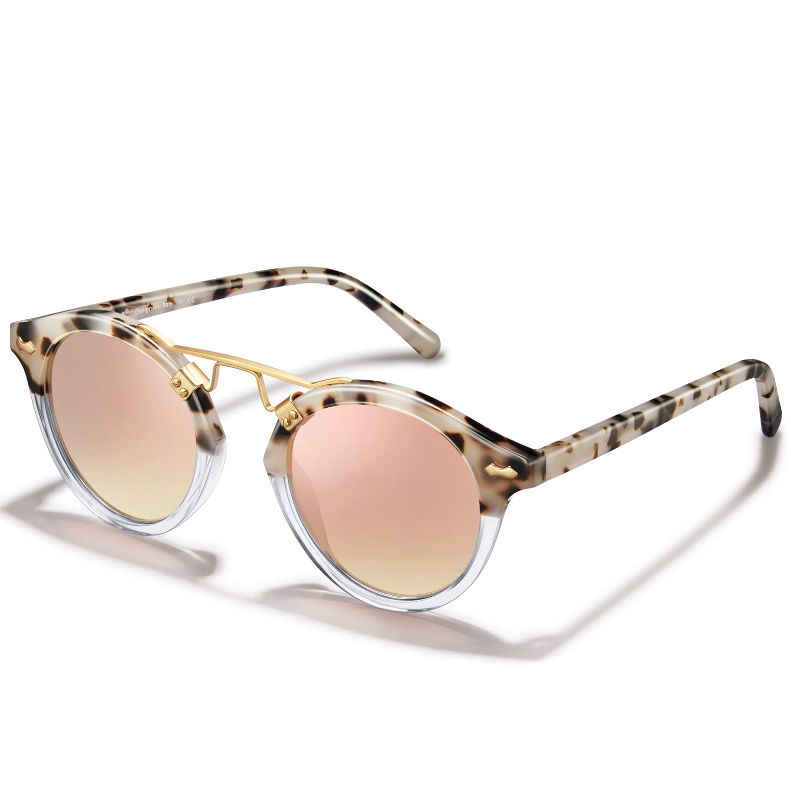 CARFIA Damen Runde Sonnenbrille UV400 Polarisiert Schmales Gesicht Trendy Metal Bridge Frauenbrillen