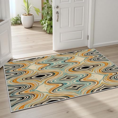 Tapis rétro abstrait 100x200 cm à lignes ondulées pour le salon