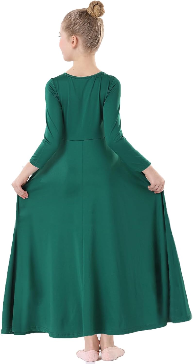 ORIDOOR Girls Praise Dance Dress Metallic Gold Liturgical Worship Church Robe Full Length Swing Lyrical Costume - Image 3