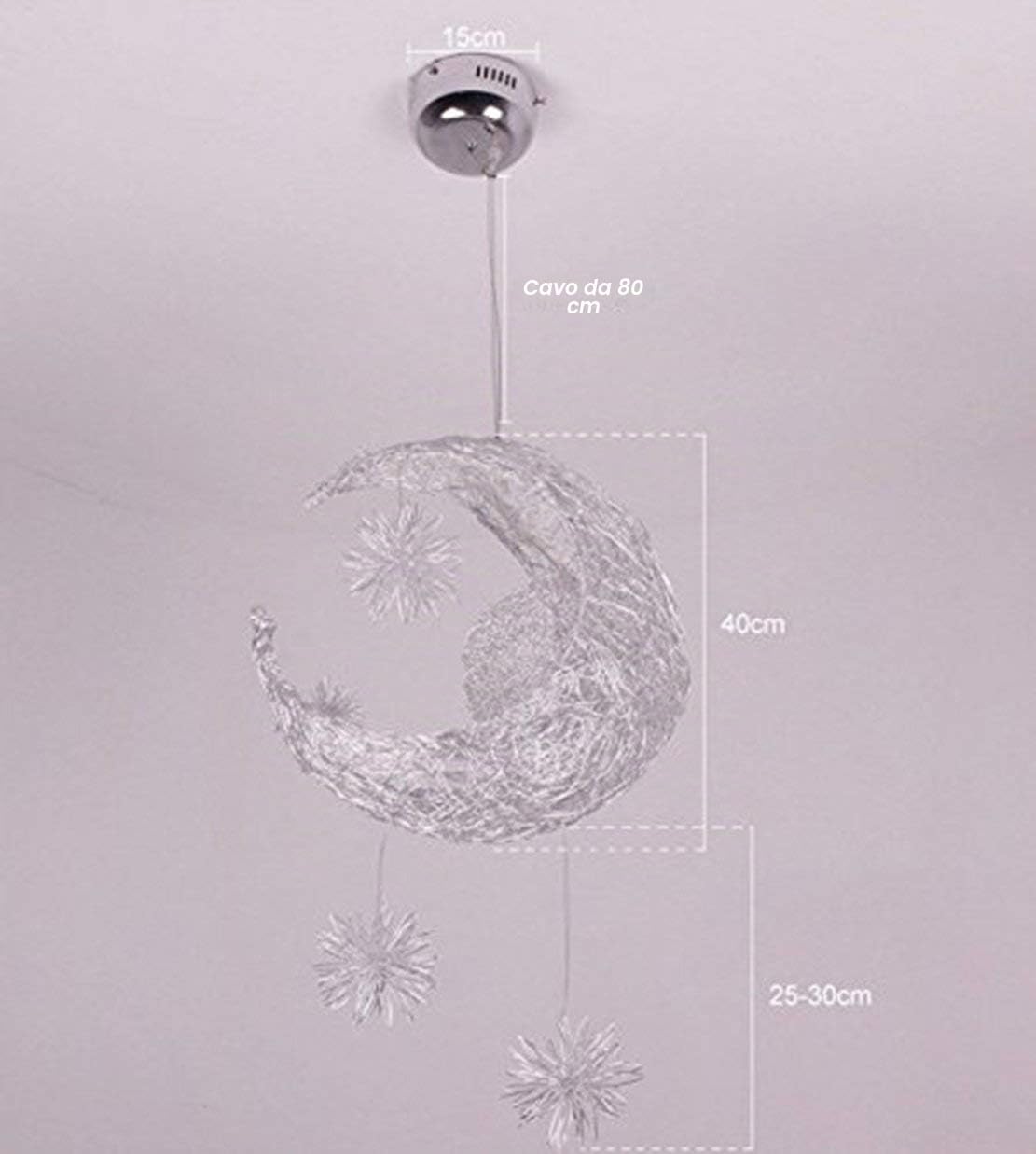 Lampada a sospensione a LED Forma di Luna Moderna Lampada a Sospensione in alluminio per Bambini Camera da Letto (Luce Calda)