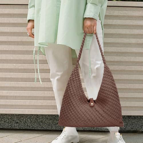 Image of ACRNIGHEET Beach Bag Crochet Kit for Beginners Brown Crochet Bag Making Kit for Women Knitting Supplies Kits DIY Craft Kits for Adults with Video Guide Tutorial Boho Style Gift Ideas
