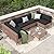Patiorama 7 Piece Wicker Patio Furniture Set, Natural-Colored PE Rattan Outdoor Conversation Set Sectional Sofa with Water Resistant Cushion and Glass Table, Outdoor Couch, Porch, Backyard-Black