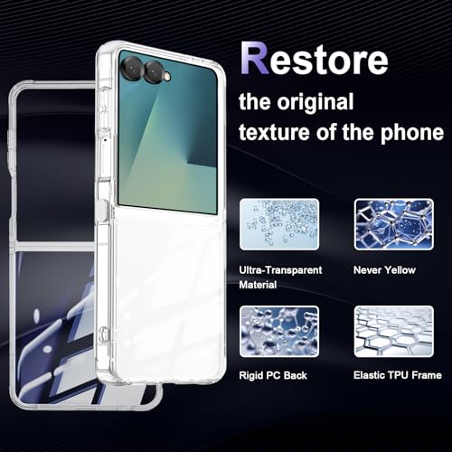 Image of Case for Samsung Galaxy Z Flip 7, Military Grade Drop Protection Clear Phone Case, Yellowing Resistant, Anti-Scratch Hard PC Back, Shockproof Hard Ultra-Thin Protective Cover, Transparent