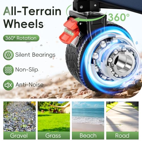 Image of 46 inch L Collapsible Foldable Extended Wagon, 500LB Weight Capacity with 280L Heavy Duty Folding Cart,Utility Wagon with All-Terrain Beach Wheel & Drink Holders,Blue
