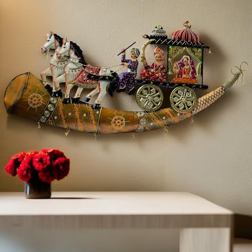 Traditional Indian Wall Decor – Iron Chariot with Horses & Royal Figures – Decorative Wall Hanging with Built-In Warm LEDs, Ethnic Metal Home Decor for Living Room, Diwali, Housewarming — photo — 8 of 9
