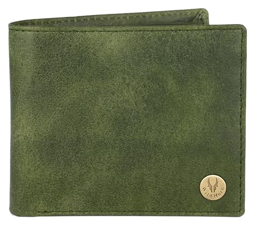 Image of WildHorn Leather Wallet for Men I Ultra Strong Stitching I 6 Credit Card Slots I 2 Currency Compartments I 1 Coin Pocket (Green Crackle)