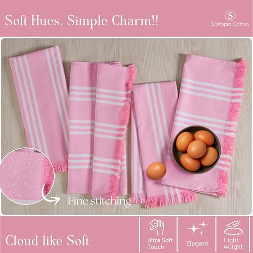 Image of Prewashed Stripe Tea Towels 4 Pack, 16x26 Inches, Dish Cloths for Cooking and Cleaning, Quick Dry Kitchen Rags, Reusable Hand Towels for Drying Dishes and Surfaces - Rose Pink