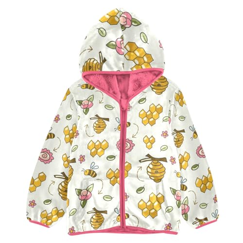 OTVEE Bee Honey Beehive Honeycomb Kids Hoodie Jacket Fall Spring Full Zip Warm Outwear Coat