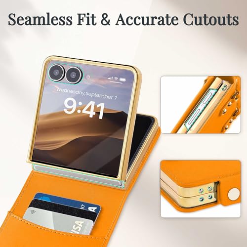Image of for Samsung Galaxy Z Flip 7 Case, Cute Mini Handbag Wallet Phone Case with Card Holder, Silk Scarf & Handle Strap, Luxury PU Leather Protective Cover - Yellow