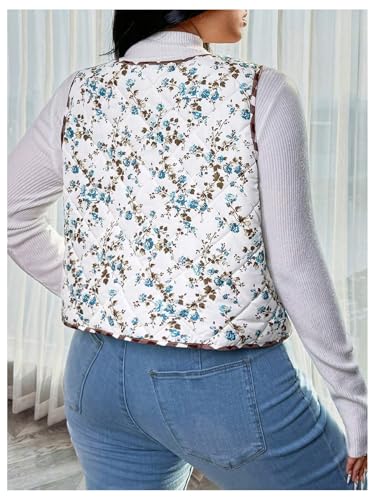 MakeMeChic Women's Plus Size Floral Print Sleeveless Padded Vest V Neck Vintage Outwear Vest2